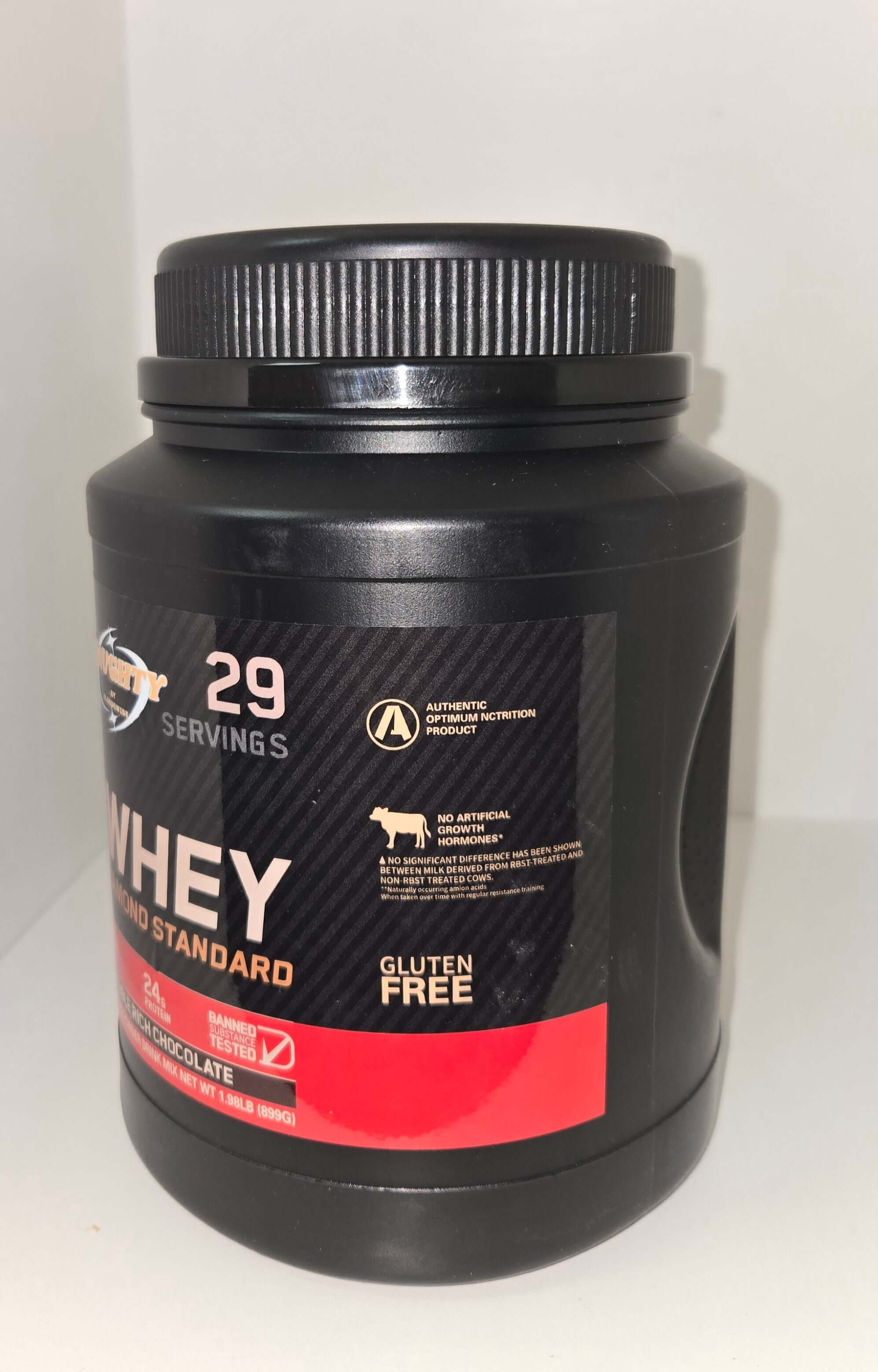 Chocolate protein powder tub for athletes and gym workouts