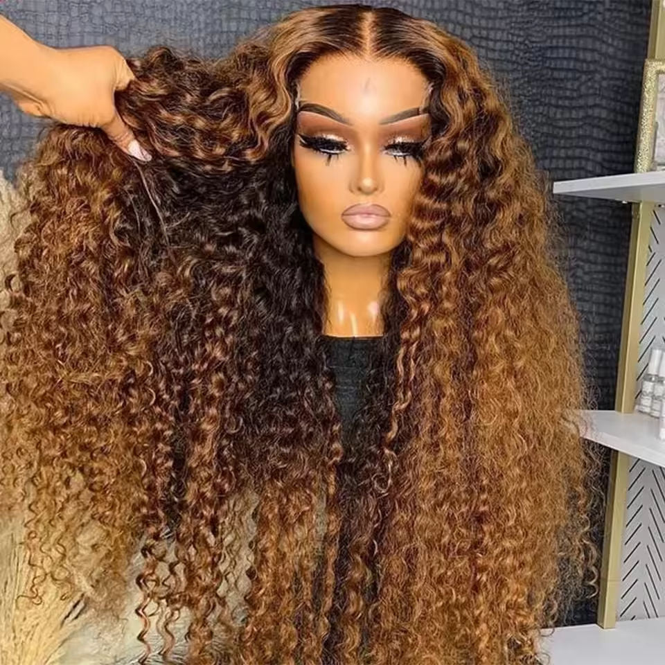 Blondie - 4/27 Highlight Ombre Brown - Deep Wave Human Hair - Pre-Plucked - 13x4 Transparent Lace Front Wig - 180% - 200% Density