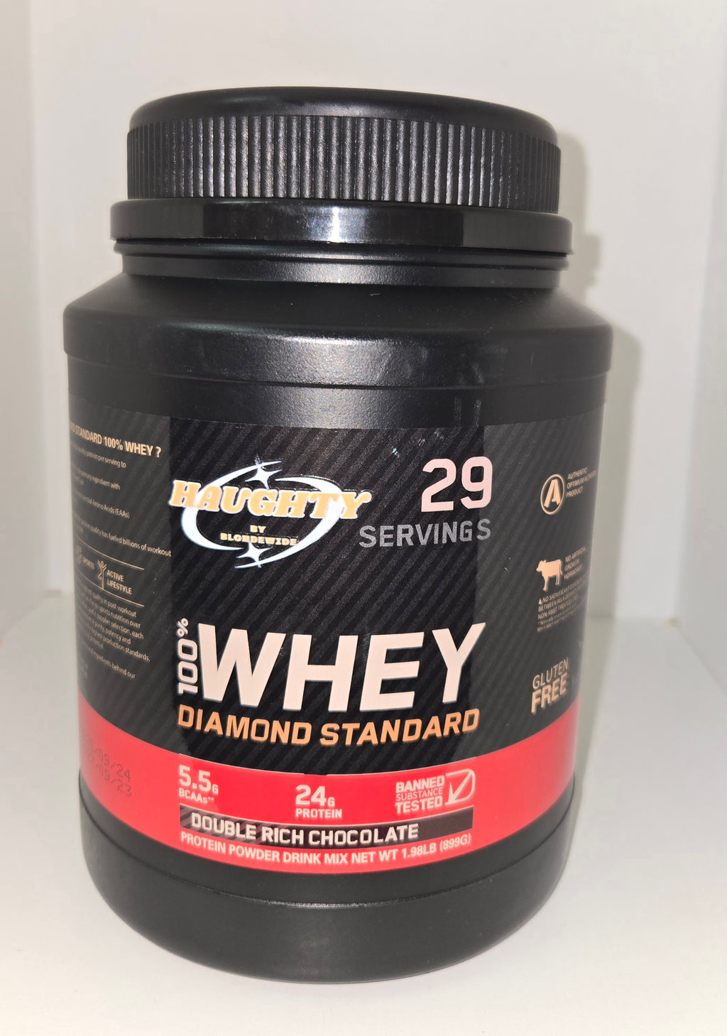 Haughty Chocolate Protein Powder - 29 Servings, 100% Whey Diamond Standard, 5.5g BCAAs, 24g Protein, Banned Substance Tested, Double Rich Chocolate Flavor