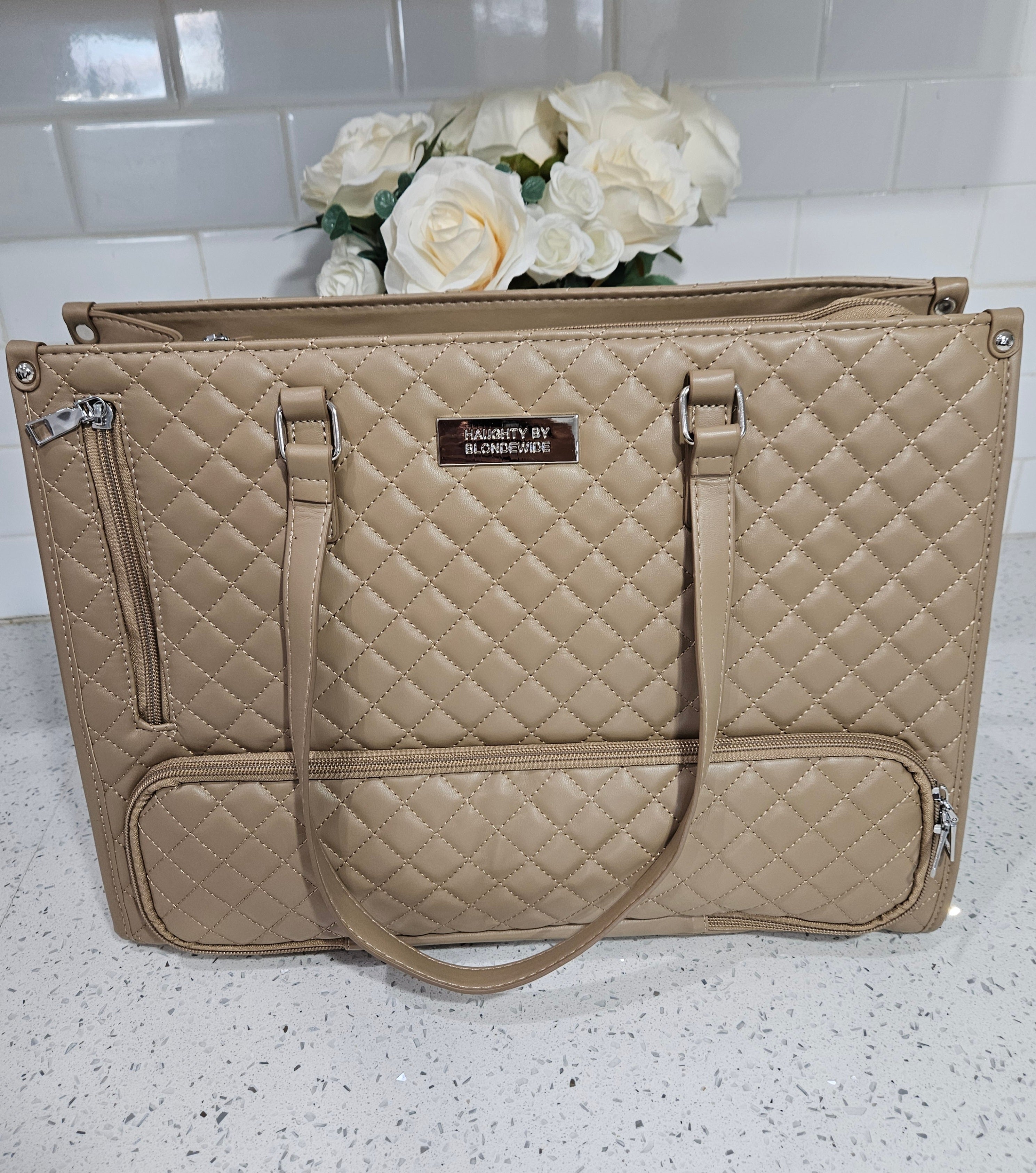 Haughty Work Lunch Bag for Women - Stylish Modern Design Durable Construction Ample Space Office Use Chic Bag with Lunch Component - BEIGE