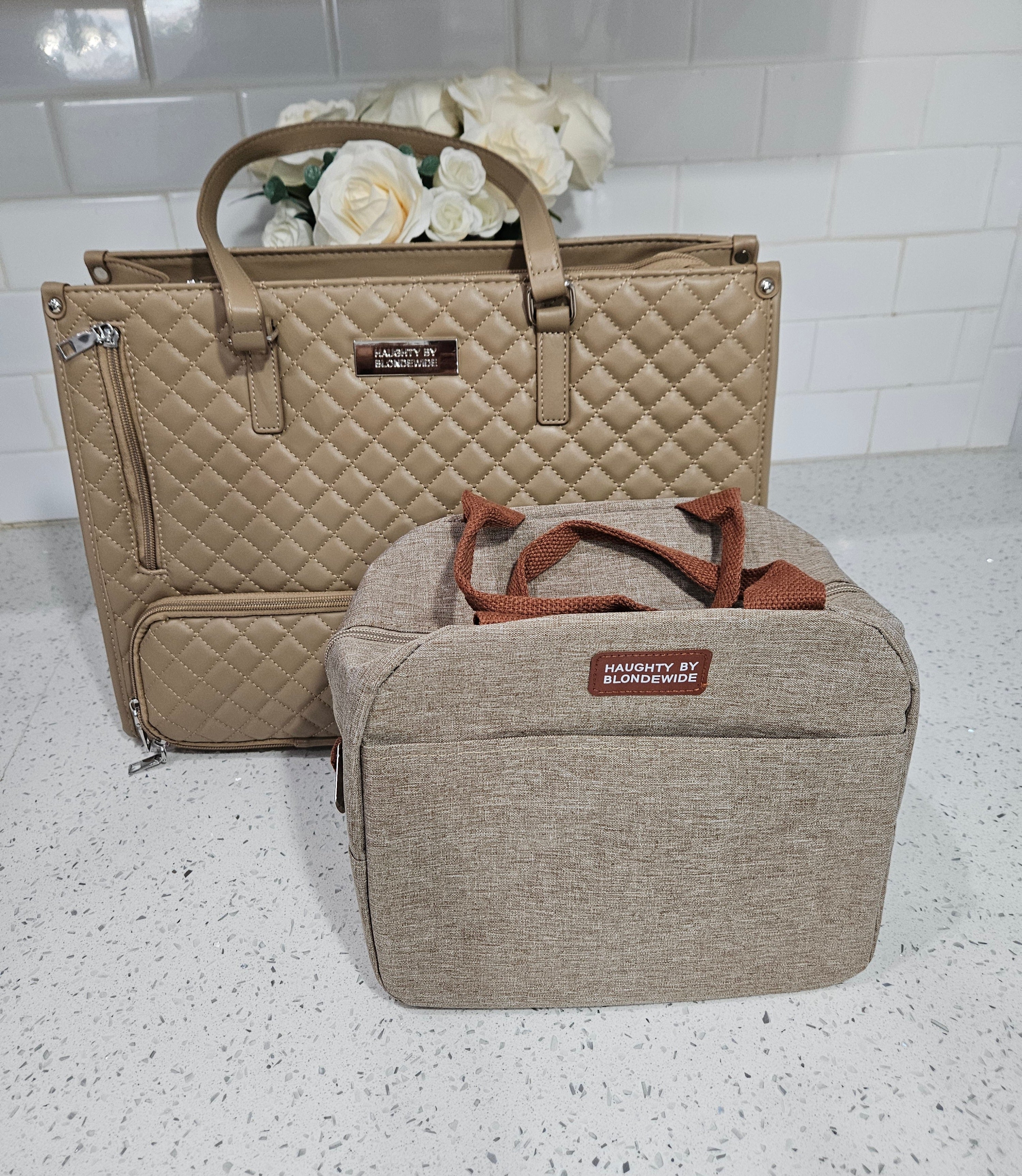 Haughty Work Lunch Bag for Women - Stylish Modern Design Durable Construction Ample Space Office Use Chic Bag with Lunch Component - BEIGE