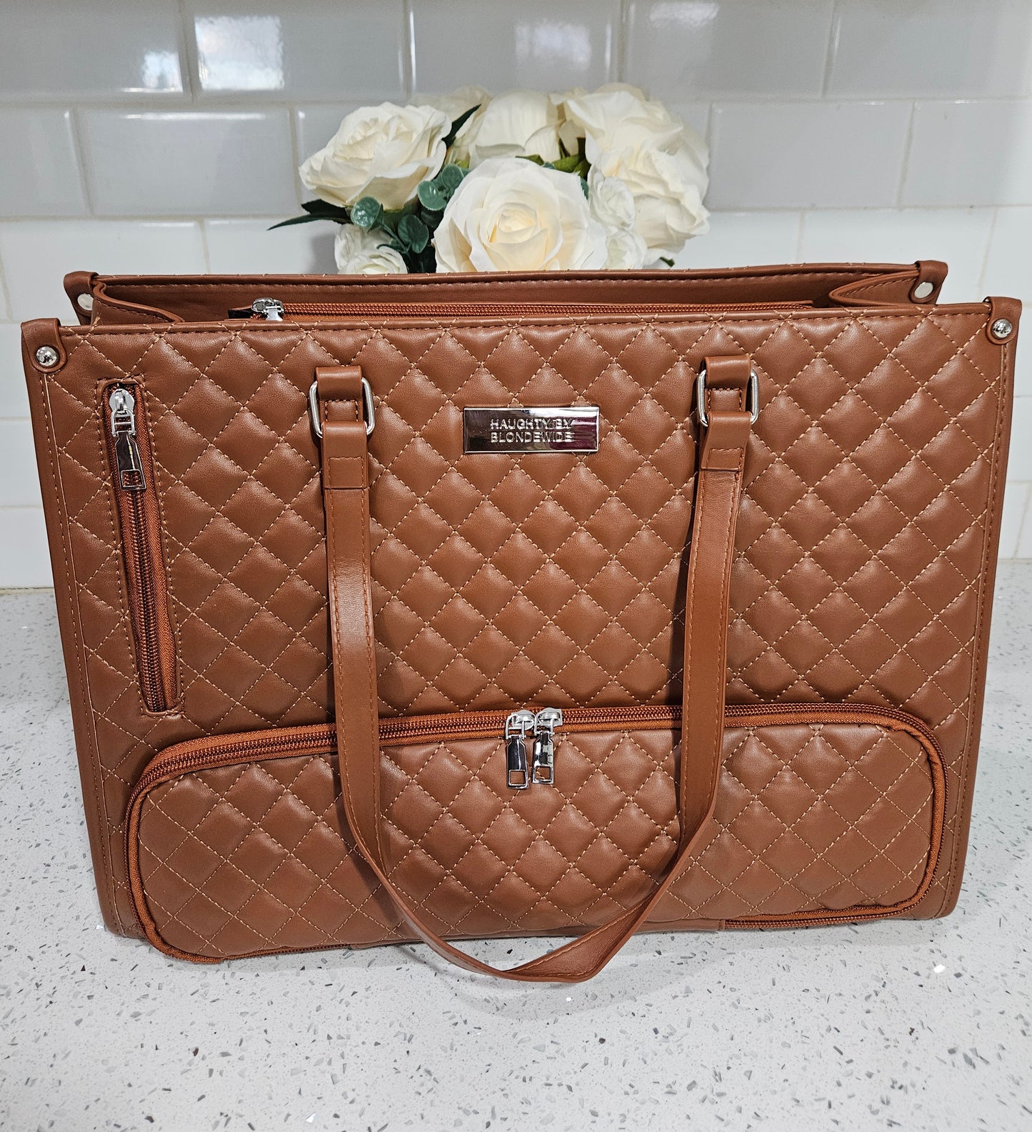 Haughty Work Lunch Bag for Women - Stylish Modern Design Durable Construction Ample Space Office Use Chic Bag with Lunch Component - BROWN