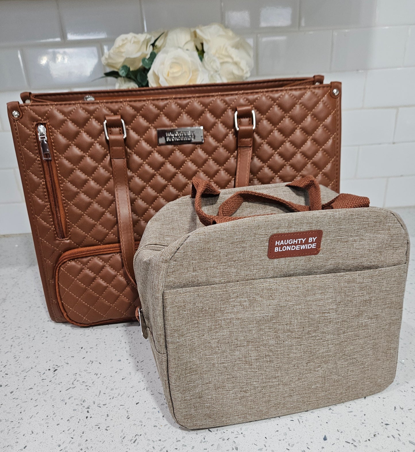 Haughty Work Lunch Bag for Women - Stylish Modern Design Durable Construction Ample Space Office Use Chic Bag with Lunch Component - BROWN