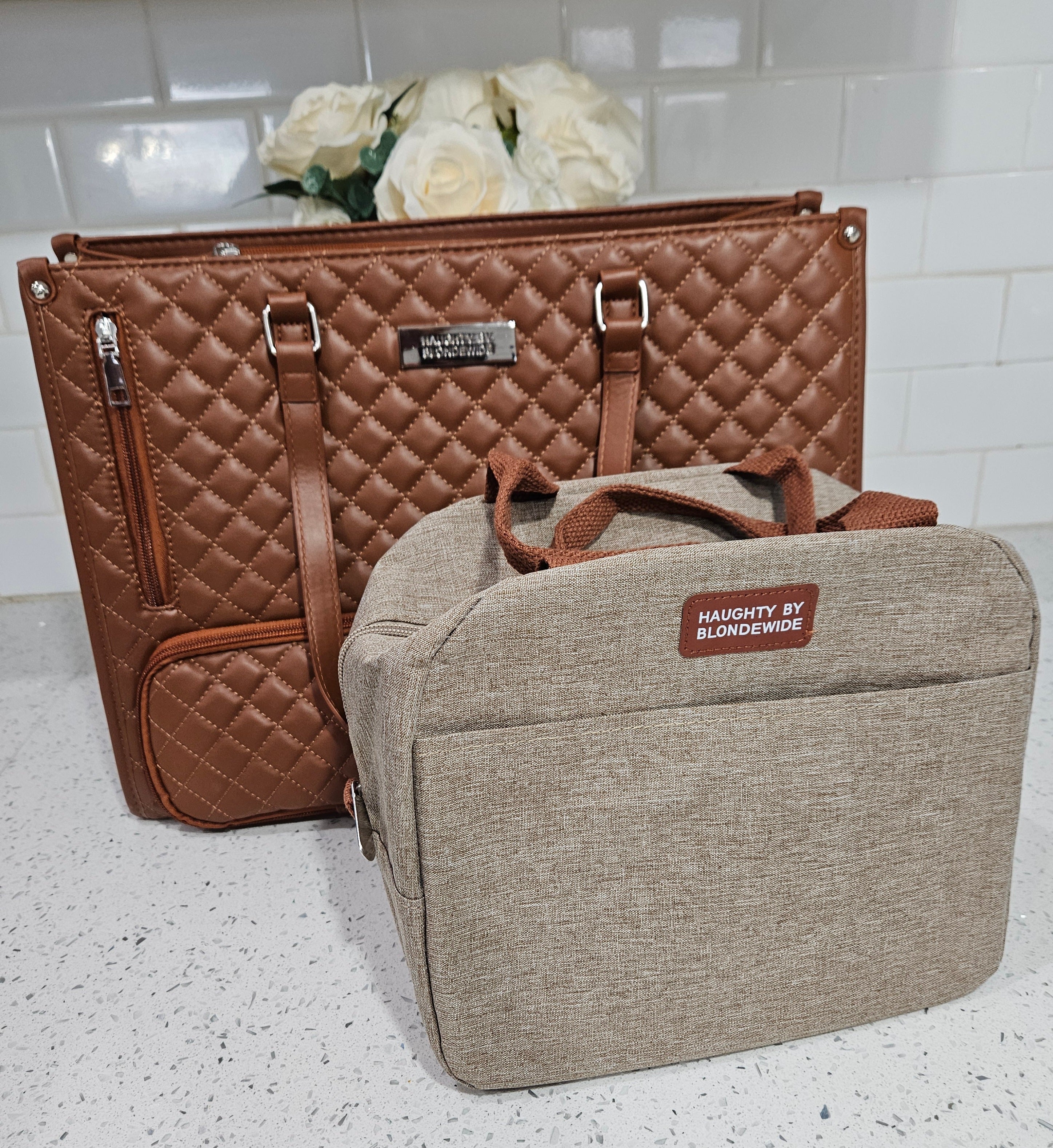 Haughty Work Lunch Bag for Women - Stylish Modern Design Durable Construction Ample Space Office Use Chic Bag with Lunch Component - BROWN