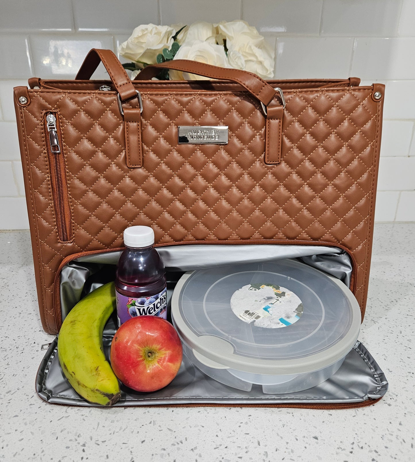 Haughty Work Lunch Bag for Women - Stylish Modern Design Durable Construction Ample Space Office Use Chic Bag with Lunch Component - BROWN