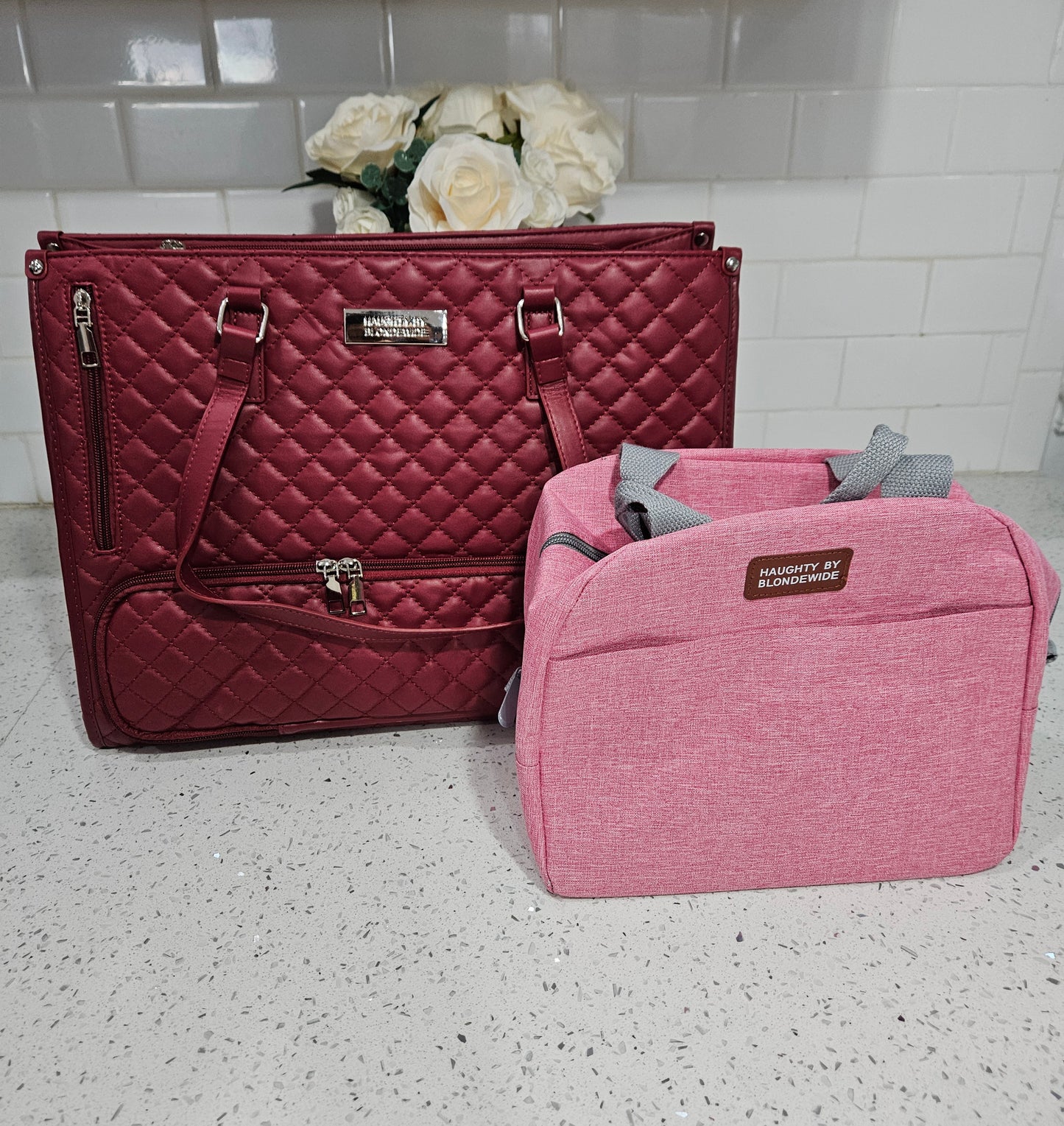 Haughty Work Lunch Bag for Women - Stylish Modern Design Durable Construction Ample Space Office Use Chic Bag with Lunch Component - BURGUNDY