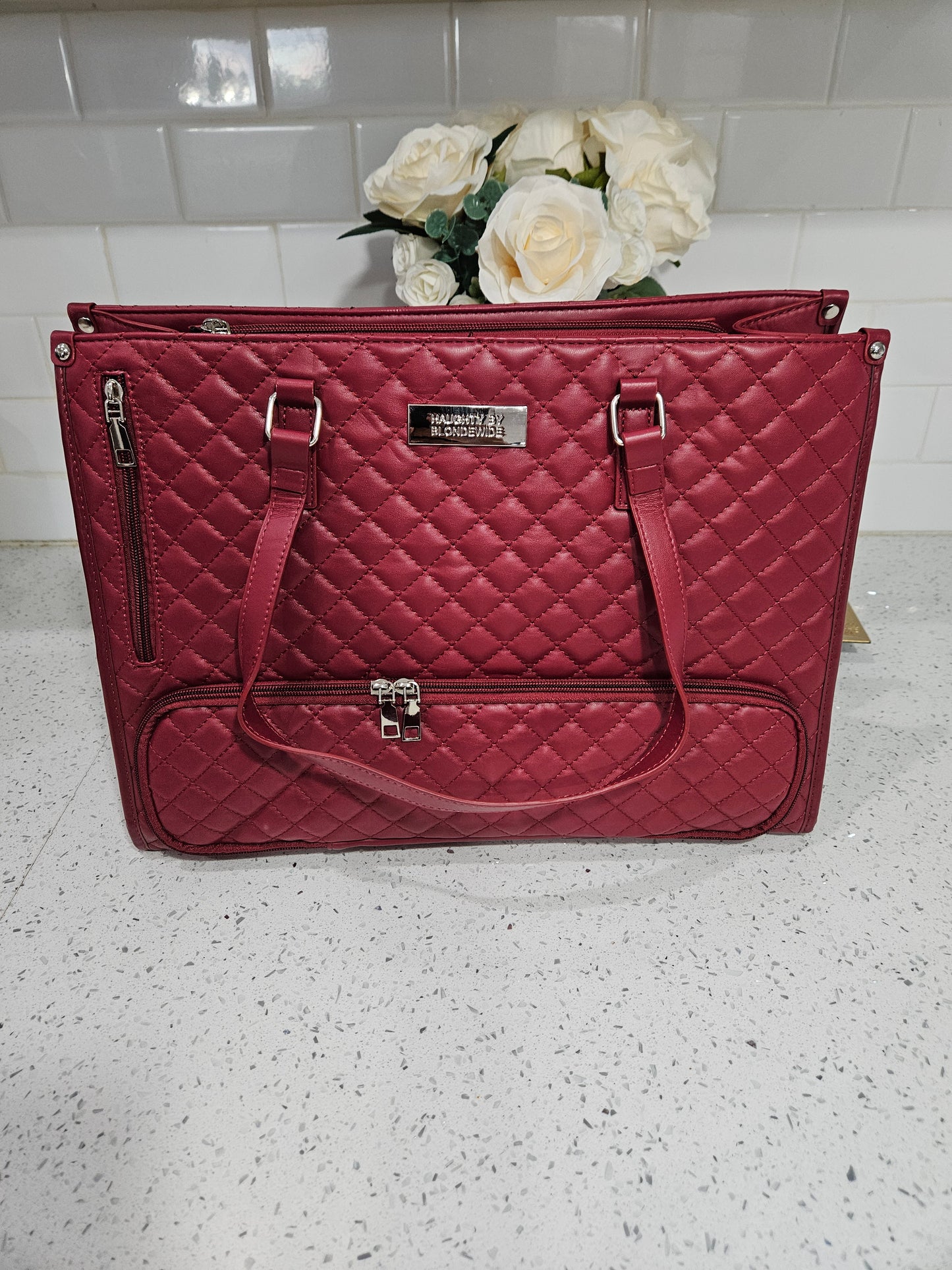 Haughty Work Lunch Bag for Women - Stylish Modern Design Durable Construction Ample Space Office Use Chic Bag with Lunch Component - BURGUNDY