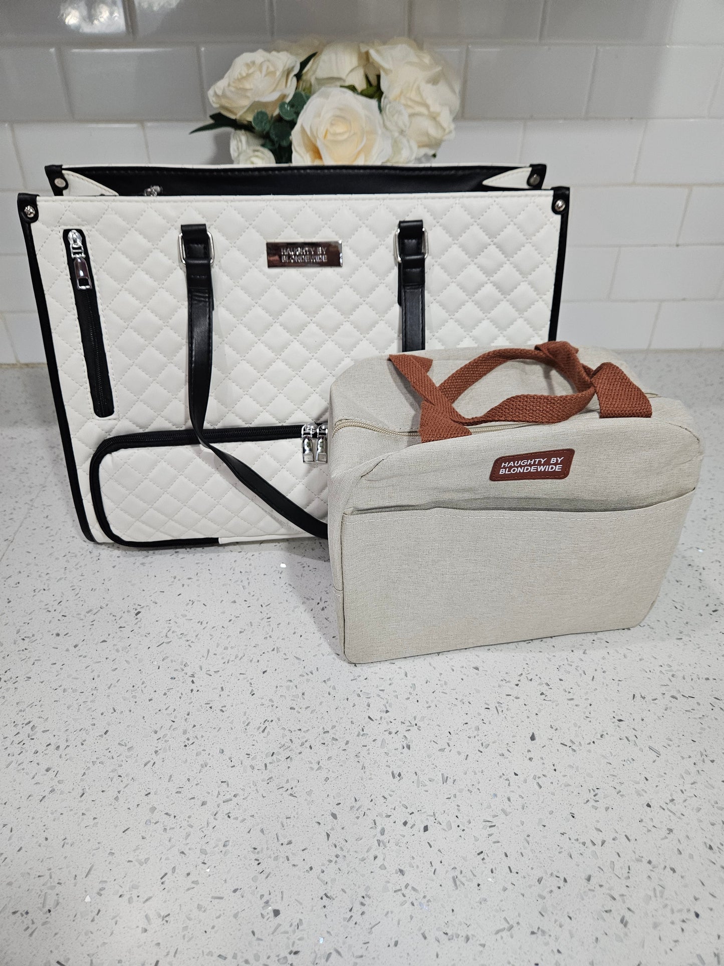 Haughty Work Lunch Bag for Women - Stylish Modern Design Durable Construction Ample Space Office Use Chic Bag with Lunch Component - WHITE