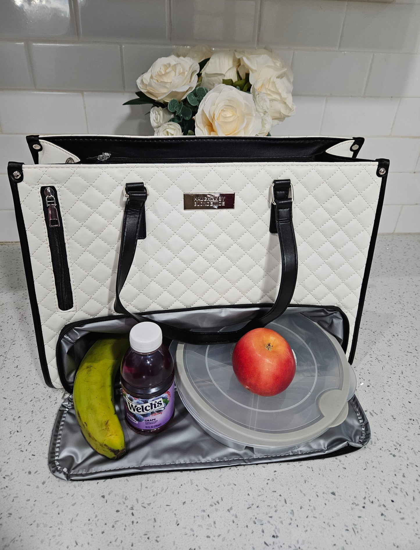 Haughty Work Lunch Bag for Women - Stylish Modern Design Durable Construction Ample Space Office Use Chic Bag with Lunch Component - WHITE