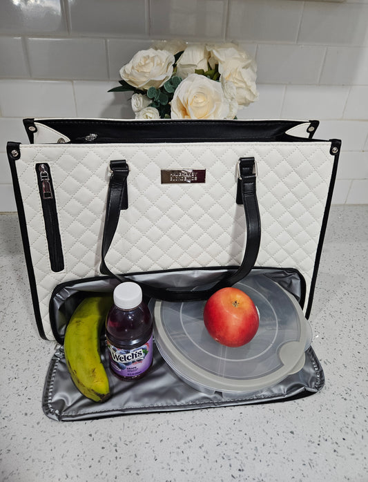 Haughty Work Lunch Bag for Women - Stylish Modern Design Durable Construction Ample Space Office Use Chic Bag with Lunch Component - WHITE