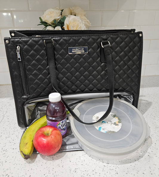 Haughty Work Lunch Bag for Women - Stylish Modern Design Durable Construction Ample Space Office Use Chic Bag with Lunch Component - BLACK