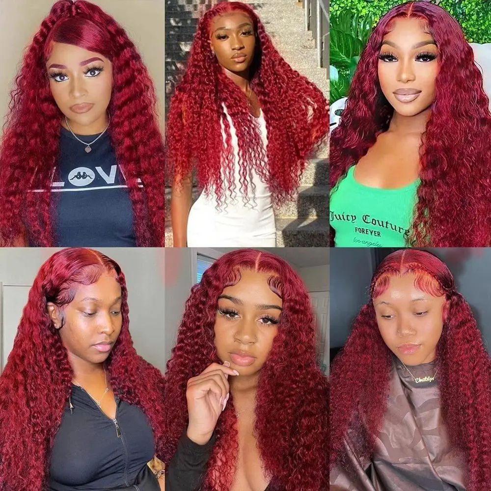 Burg - Deep Wave - 13x4 HD Transparent Lace Frontal Wig - 99J Burgundy Red- 180% - 200% Density
