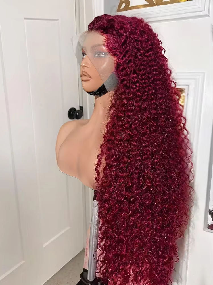 Burg - Deep Wave - 13x4 HD Transparent Lace Frontal Wig - 99J Burgundy Red- 180% - 200% Density
