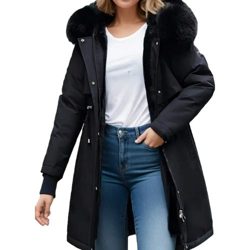2026 New Women's Winter Clothes Warm Fleece Coat Mid-length Casual Hooded Thick Jackets with Fur Collar
