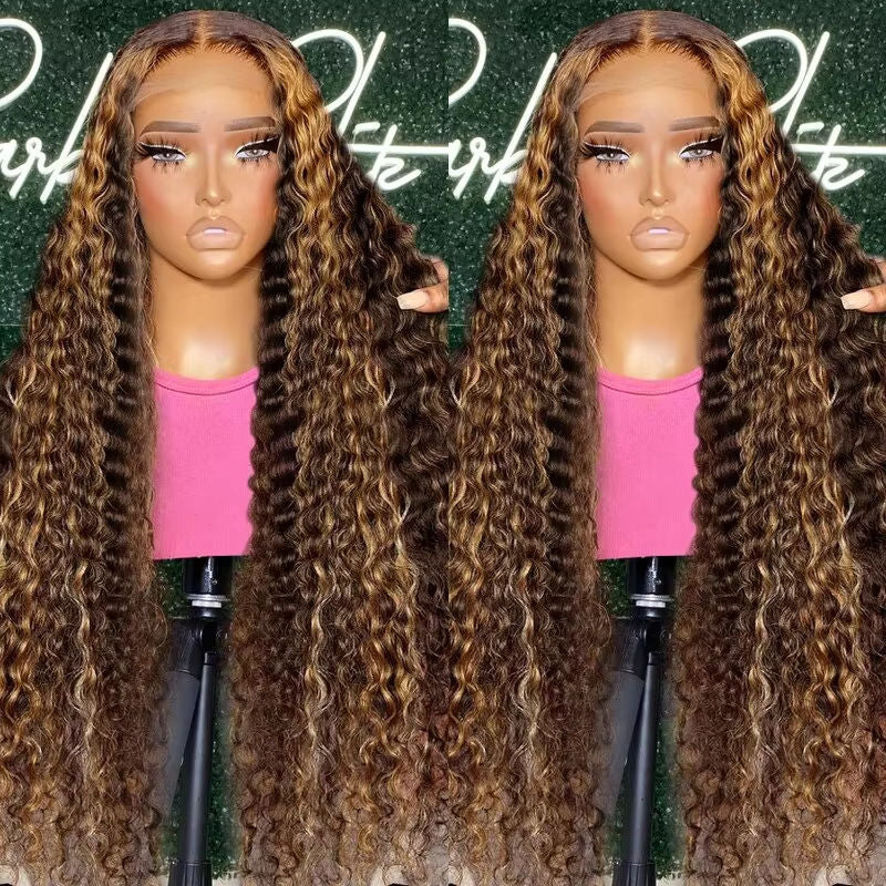 Blondie - 4/27 Highlight Ombre Brown - Deep Wave Human Hair - Pre-Plucked - 13x4 Transparent Lace Front Wig - 180% - 200% Density