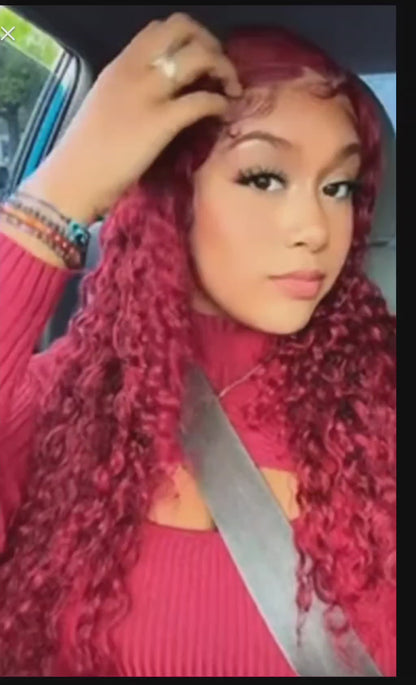 Burg - Deep Wave - 13x4 HD Transparent Lace Frontal Wig - 99J Burgundy Red- 180% - 200% Density