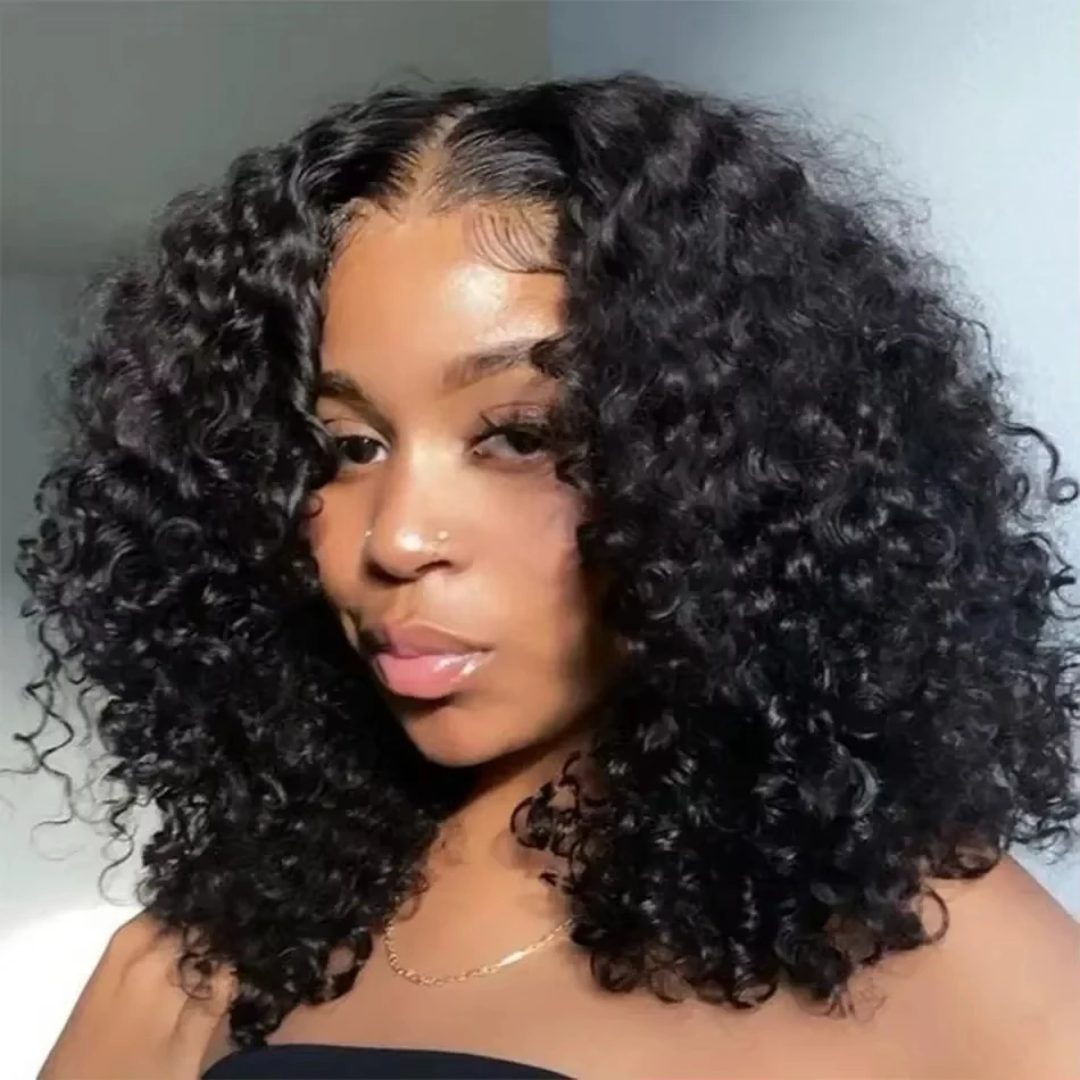 Gloria - Deep Wave Brazilian Curly Short Bob - 13x4 HD  Transparent Lace - Human Hair